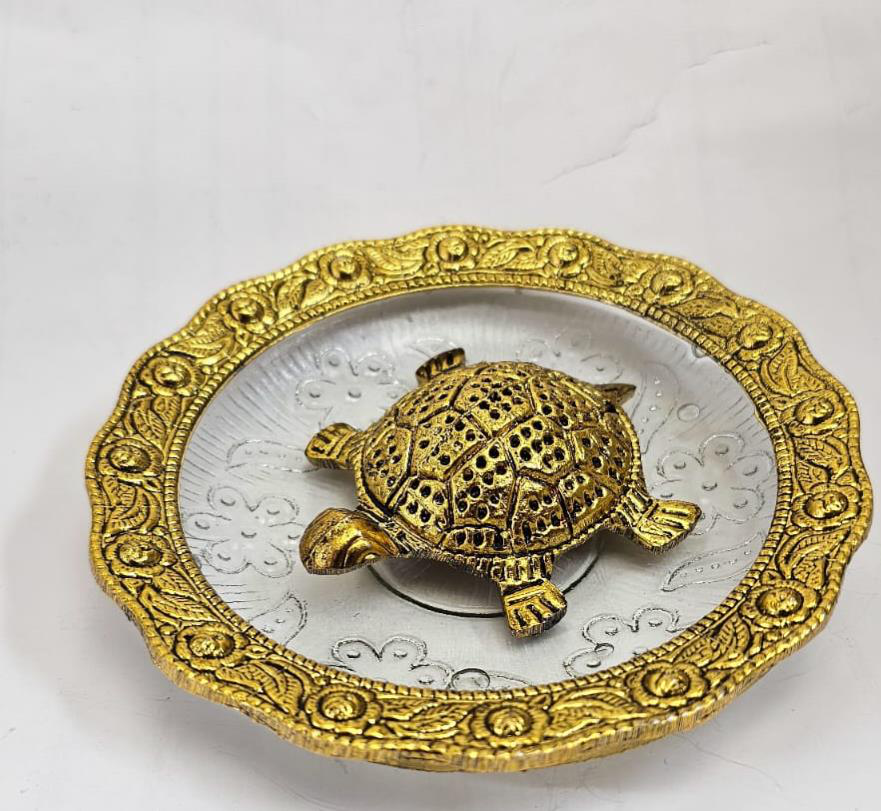 Silver Gold Vastu tortoise (Size: 4.5 inch of plate)